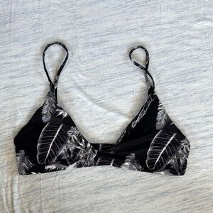 Black and Gray Leaf Print Bikini Top